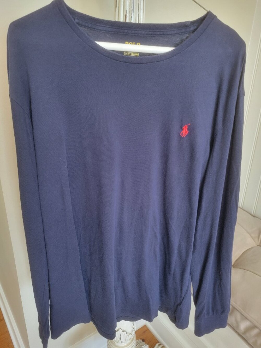 Men's Polo Ralph Lauren T-Shirt Large Navy Blue Long Sleeve Red Pony Tee